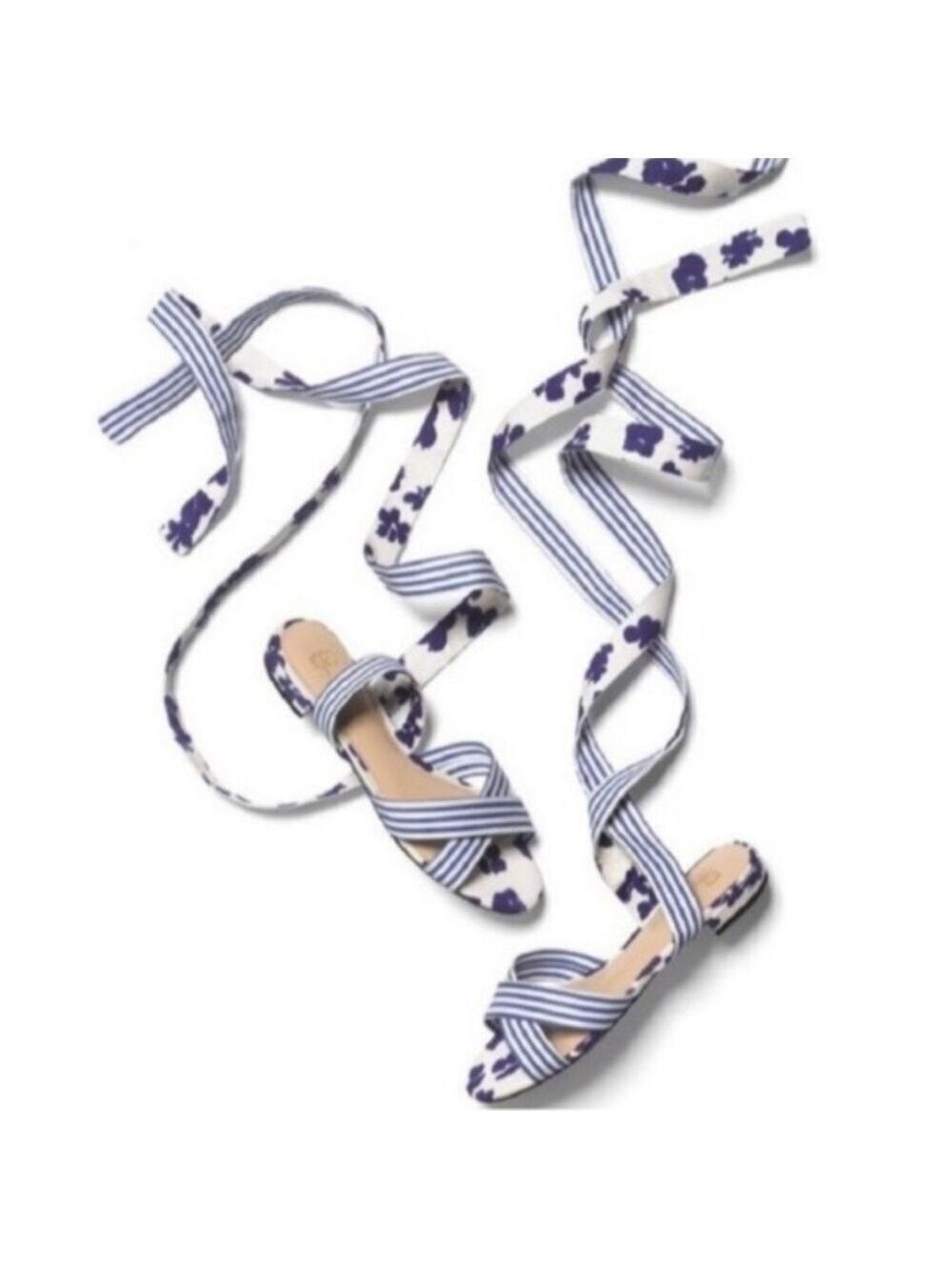 CABI Blue & White Lace Up Floral Sandals size 10